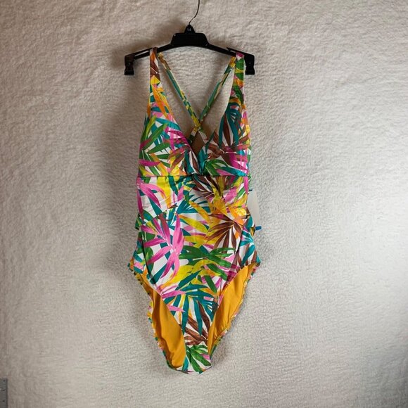 Bleu Rod Beattie Womens Fantasy Island Plunge Drape One Piece Swimsuit Sz 14 NWT